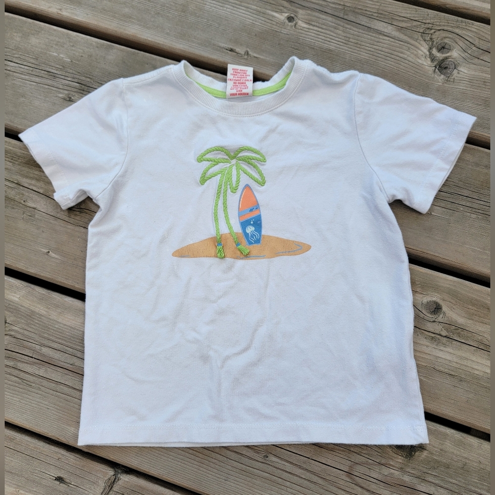 Boys 4T White Tee by C&C California Kids – Palm Tree & Surfboard Graphic